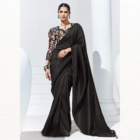 Black Organza Saree, Trendy Saree, Organza Wedding, Party Wear Saree, Black Saree, Black Embroidery, Embroidery Saree, Trendy Sarees, Wear Saree