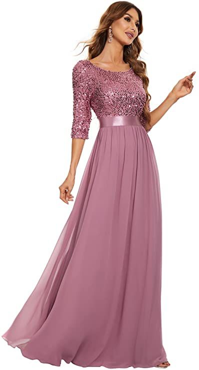 Amazon.com: Ever-Pretty Women's Round Neck Sequin Glitter Long Summer Wedding Party Dress for Women Orchid US6 : Clothing, Shoes & Jewelry Long Party Gowns, Bridesmaid Dresses With Sleeves, Bridesmaid Dresses Long Chiffon, Dress Sleeve Length, New Years Eve Dresses, Chiffon Dress Long, Eve Dresses, Sequin Evening Dresses, New Years Dress