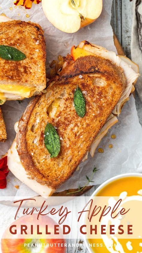 Turkey Apple Grilled Cheese Sandwich - Peanut Butter and Fitness Sourdough Turkey, Turkey Apple Sandwich, Gouda Sandwich, Apple Grilled Cheese, Apple Casserole, Fall Grilling, Turkey Apple, Turkey Sandwiches Recipes, Apple Sandwich