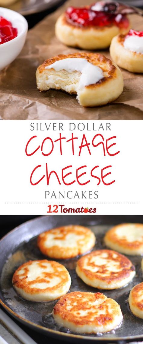 Silver Dollar Cottage Cheese Pancakes | That's right, stuffed with protein-packed cottage cheese, we've turned the standard pancake into something that has some serious nutritional value. Cottage Cheese Pancakes, Cheese Pancakes, Cottage Cheese Recipes, Bariatric Recipes, Nutritional Value, Nutrition Coach, Protein Snacks, Silver Dollar, Cottage Cheese