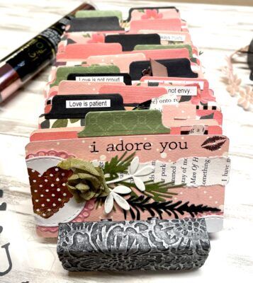 Valentine Junk Journal Rolodex with Adhesive Transfers - Therm O Web Rolodex Ideas, Deco Foil, I Adore You, Love Is Patient, Adore You, Silver Work, Fabric Projects, Fall Cards, Art Journal Inspiration