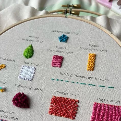 Embroidery by Kseniia Guseva on Instagram: "Join us to create the 34 stitches that can add volume to your embroideries. The samplers include surface, raised, and needlelace stitches.  Yes, you can needlelace with a needle, not only with bobbins! 👌  The samplers are available for my patrons on the „Insider“ tier.  You also get access to lots of content: 10+ mini patterns 26+ stitch tutorials 25+ embroidery tips textures for embroidery  theme often months: current one is stumpwork   In December we‘ll use these stitches to create beautiful stumpwork embroidery with all kinds of raised elements. It’s not too late to join 👌  Join at Patreon.com/Faimyxstitch   #faimyxstitch #embroidery #embroidered #embroideryhoopart #embroiderydesign #handembroidery #embroiderersofinstagram #embroideryartist Textured Embroidery Stitches, Water Textiles, Embroidery Theme, Stumpwork Embroidery, Embroidery Tips, Embroidery Hoop Art, Too Late, Embroidery Stitches, Join Us