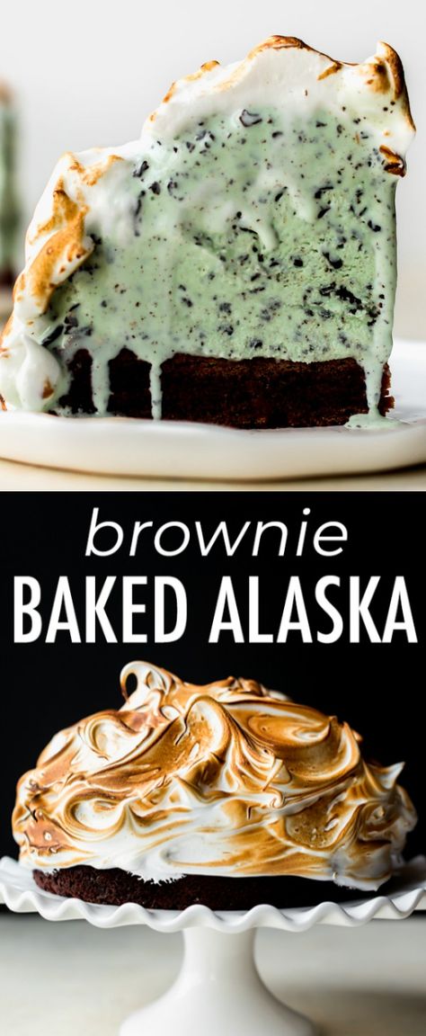 Fudgy Homemade Brownies, Baked Alaska Recipe, Marshmallow Meringue, Ice Cream Flavor, Baked Alaska, Sally's Baking, Mint Chocolate Chip, Homemade Brownies, No Bake Brownies