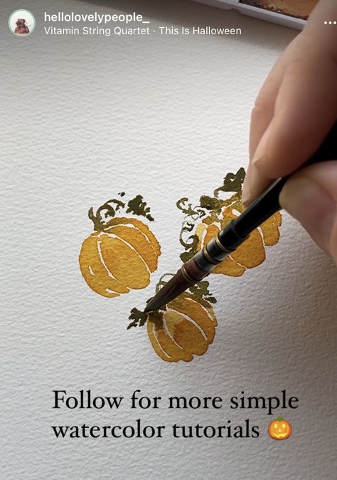 Step By Step Painting Pumpkins, Watercolor Fall Pumpkins, How To Paint A Pumpkin Step By Step, Watercolor Pumpkins Painting, Painting Of Pumpkins, Watercolor Pumpkins Tutorial, Autumn Watercolor Paintings Easy, How To Draw A Pumpkin, Easy Fall Watercolor