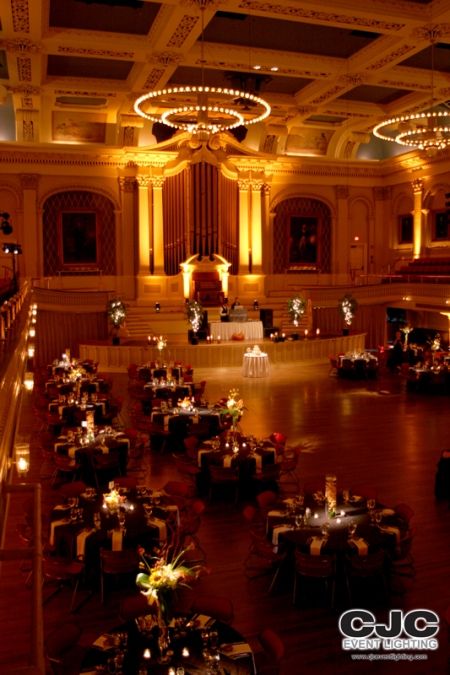 amber uplighting is a great color for colorado-inspired events and adds a rich, warm tone to any room. Amber Uplighting Wedding, Wedding Lighting, Wedding Jobs, Uplighting Wedding, Dance Floor Lighting, Dance Rooms, Masonic Temple, Gold Wedding Decorations, Handsome Groom