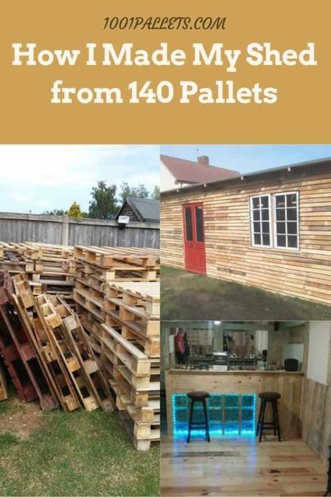 how i made my shed from 140 pallets Build A Bar, Outdoor Roof, Pallet Shed Plans, Diy Wood Pallet Projects, Build A Shed, Pallet Shed, Wood Shed Plans, 1001 Pallets, Large Sheds