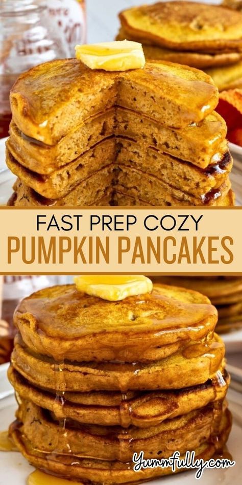 Transform your everyday pancakes into comforting pumpkin pancakes perfect for chilly fall and winter mornings. Pumpkin spice and puree add an irresistible touch of warmth that the whole family will enjoy, not to mention it makes pancakes healthier! These simple-prep pancakes at a hit at holiday breakfasts as well! Fluffy Pumpkin Pancakes, Pumpkin Pancakes Easy, Pumpkin Pancake, Weight Watchers Pumpkin, Cream Pancakes, Work Recipes, Pumpkin Pancake Recipe, Pancake Calories, Pumpkin Desserts