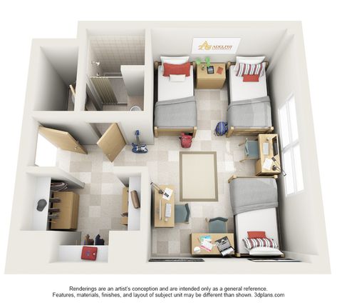 Dorm Room For Three People, Triple Room Ideas, 4 Person Dorm Room Layout, 3 Person Room Ideas, Dorm Room 3 Person, 3 Bed Dorm Room Layout, Three Person Dorm Room Layout, Dorm Room Ideas Triple, 3 Person Dorm Room Layout