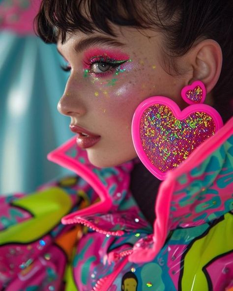 80s Disco Aesthetic, 90s Outfits Party, Neon Photoshoot, Imperfection Is Beauty, Retro Looks, Cool Makeup Looks, Rave Fashion, Kawaii Accessories, Fantasy Makeup