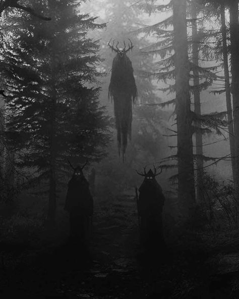 Not entirely certain what's being depicted in this piece, but it looks like it may involve the word 'wendigo'. Artist Unknown, but please… Johanna Basford Enchanted Forest, Forest Spirit, 다크 판타지, Foto Poses, Dark Art Illustrations, Creepy Art, Arte Fantasy, Dark Photography, Art And Illustration