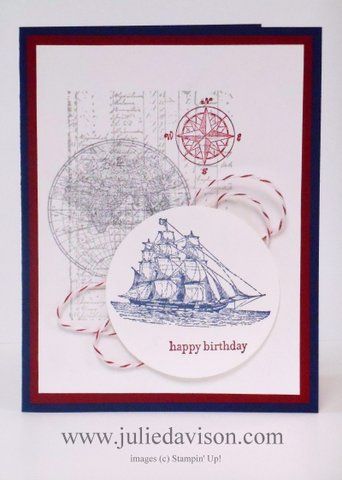 Julie's Stamping Spot -- Stampin' Up! Project Ideas Posted Daily: Masculine Birthday Card with Open Sea Stamp Set Stampin Up The Open Sea, Tarjetas Pop Up, Nautical Cards, Masculine Birthday Cards, Boy Cards, Birthday Cards For Men, Stamping Up Cards, Male Cards, Masculine Cards