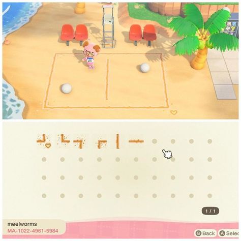 Animal Crossing Online, Neighborhood Ideas, Animal Crossing Designs, Motif Acnl, Volleyball Court, Volleyball Designs, Animal Crossing 3ds, More Code, Entrance Ideas