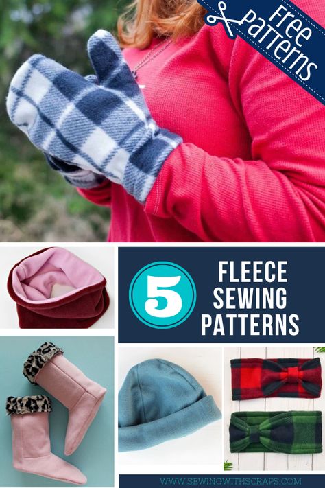 5 Free Fleece Sewing Projects - Sewing With Scraps Sewing With Scraps, Fleece Sewing, Sewing Gift Ideas, Fleece Sewing Projects, Scarf Sewing Pattern, Fleece Mittens, Fleece Projects, Holiday Hand Towels, Patterns For Pirates