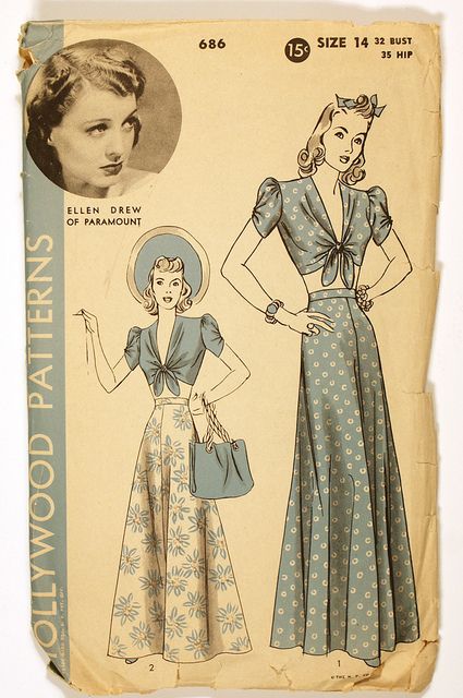 1940s Summer Fashion, Hollywood Patterns, 1940s Summer, Vintage Clothes Patterns, Patron Vintage, Retro Sewing Patterns, Vintage Dress Patterns, Clothes Sewing Patterns, 1940s Fashion