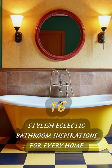 Transform your bathroom into a vibrant retreat with these eclectic inspirations! I absolutely love how the bold colors and unique design elements bring personality to any space. From the eye-catching yellow tub to the striking mirror and checkered floor, each detail makes a statement. Dive into these ideas and let your creativity flow in your own home! Eclectic Spa, Checkered Bathroom Floor, Checkered Bathroom, Japandi Dining Room, Eclectic Bathroom Design, Organic Modern Kitchen, Checkered Floor, Eclectic Bathroom, Bathroom Design Ideas