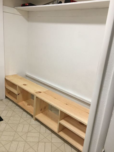 Shoe Closet Diy, Closet Mudroom, Closet Bench, Mudroom Closet, Front Closet, Window Mudroom, Entry Closet, Entryway Closet, Boot Storage