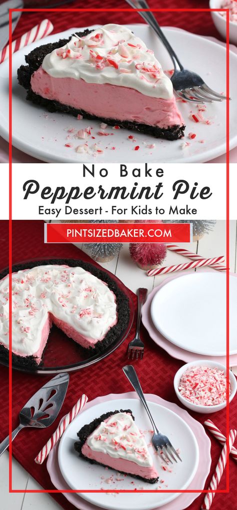 Peppermint Pie Recipe, Peppermint Pie, Candy Cane Pie, Easy Desserts For Kids, Quick Cheesecake, Berry Pie Recipe, Peppermint Recipes, Peppermint Marshmallows, Peppermint Cream