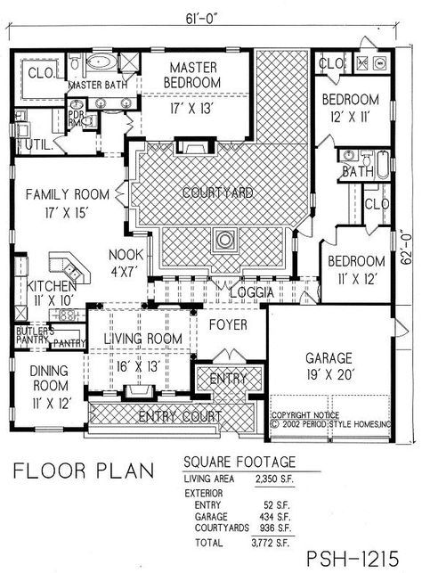 Interior Courtyard House Plans, Courtyard Layout, Spanish Style Homes Plans, Spanish House Plans, Mission Revival, Patio House, Central Courtyard, Mexican Hacienda, Hacienda Style Homes