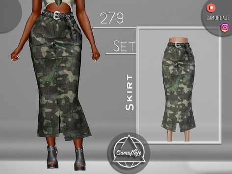 The Sims Resource - SET 279 - Camouflage Skirt Sims 4 Tattoos, Feminine Clothing, Sims Four, Marvelous Designer, Camo Shorts, Female Clothing, Sims 4 Cc Finds, Sims 4 Cc, Feminine Outfit