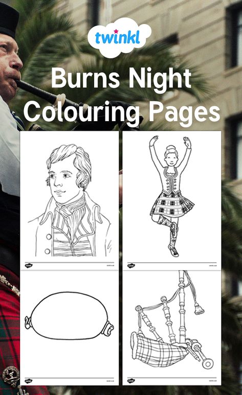 Free Printable: Burns Night Colouring Pages Burns Night Activities, Burns Night Celebration, Burns Day, Burns Supper, Burns Night, Highland Dance, Road Trip Games, Group Crafts, Free Teaching Resources