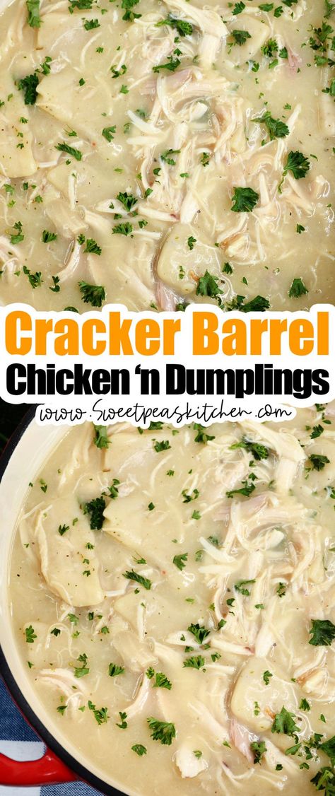 Cracker Barrel Chicken ‘n Dumplings Cracker Barrel Chicken And Dumplings, Cracker Barrel Chicken, Chicken N Dumplings, Chicken Meals, Fast Dinners, Dumpling Recipe, Supper Recipes, Bad Food, Please And Thank You