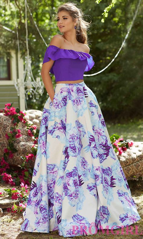 Print Prom Dress, Floral Print Prom Dress, Two Piece Prom Dresses, Printed Prom Dresses, Two Piece Prom, Taffeta Skirt, Afrikaanse Mode, Prom Dresses 2017, Floral Prom Dresses