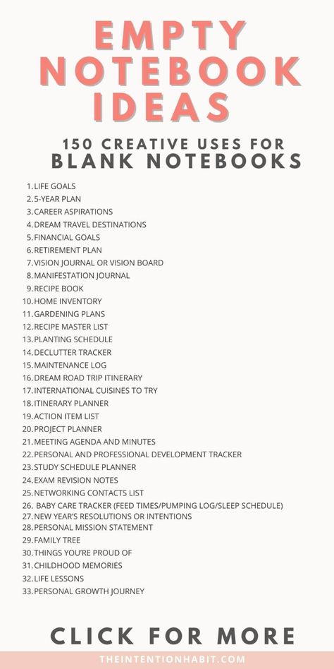 Blank notebook ideas to fill the pages of your empty notebooks. These ideas for blank journals and notepads range from productivity and home management ideas to goal setting and planning your dream life and of course, plenty of fun ways to use notebooks too! Different Notebook Ideas, My Notebook Ideas, Life Goals Notebook Journal Ideas, Spare Notebook Ideas, Filling Notebooks Ideas, How To Use Notebooks Ideas, Home Journal Ideas, Dream Life List, Productive Notebook Ideas