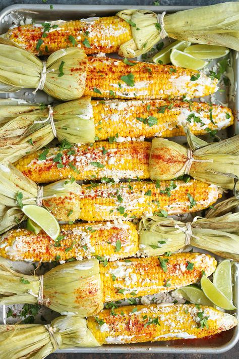 Roasted Mexican Street Corn - You can easily make the classic Mexican street food right at home now. BAKED OR GRILLED! And this cream sauce is TO DIE FOR!! Roasted Mexican Street Corn, Roasted Mexican Corn, Bbq Chicken Breast Recipe, Mexican Street Corn Recipe, Street Corn Recipe, Bbq Chicken Breast, Mexican Street Corn Salad, Mexican Street Food, Corn Salad Recipes