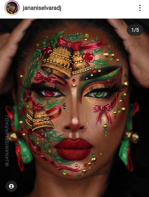 Perfect Makeup Look, Uv Makeup, Christmas Face Painting, Christmas Eye Makeup, Face Beat Makeup, Christmas Makeup Look, Makeup Face Charts, Face Art Makeup, Graphic Makeup