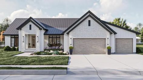 3-Bedroom Single-Story Modern Farmhouse with Spacious Rear Porch (Floor Plan) Modern Transitional House Plans, Modern Ranch House Plans, Transitional House Plans, Advanced House Plans, Modern Ranch House, Basement Floor Plans, Ranch House Plan, Ranch Style House Plans, Modern Ranch