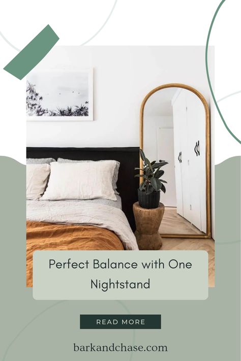 Discover how to perfectly balance your bedroom that only has one nightstand with creative decor ideas and solutions present in this 1 image pin. Asymmetrical Bedroom, Large Nightstand, Arranging Furniture, Inviting Bedroom, Bedroom Sanctuary, Small Nightstand, Matching Nightstands, Sanctuary Bedroom, Corner Chair