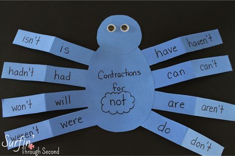 Primary Chalkboard: 5 Easy Paper Crafts for Literacy Contractions Activities, Classroom Holiday Crafts, October Classroom, Creative School Project Ideas, 1st Grade Writing, Literacy Lessons, Grammar Activities, Teaching Grammar, Teaching Language Arts