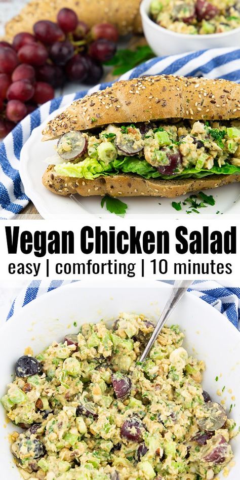 Chicken Salad With Celery, Vegan Chicken Salad, Recipe For Lunch, Vegan Chicken, Vegan Lunch Recipes, Vegan Mayonnaise, Just Eat It, Canned Chickpeas, Vegan Lunch