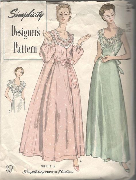 Bridal Dress Patterns, Nightgown Pattern, Patron Vintage, Lingerie Vintage, Vintage Dress Patterns, Vintage Nightgown, Fashion 1950s, Motif Vintage, Sewing Pattern Sizes