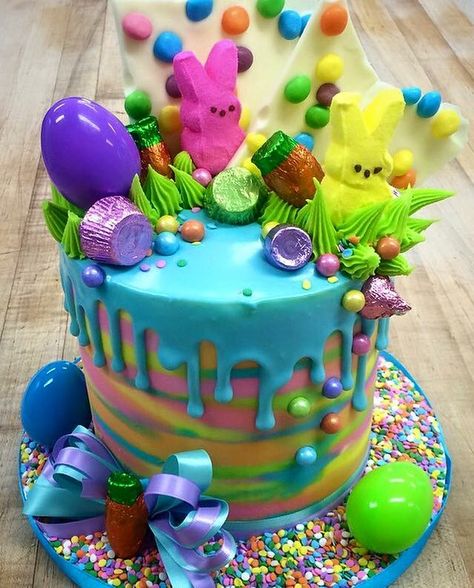 Candy cake idea Easter Cake Designs, Easter Themed Cakes, Easter Cake Decorating, Easter Cupcake Toppers, Easter Cake Pops, Easter Party Food, Easter Bunny Cookies, Easter Dishes, Easter Bunny Cake