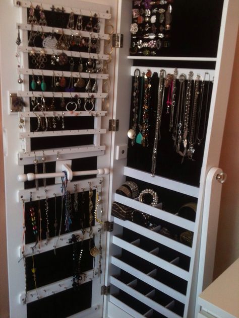 Jewelry cupboard Jewelry Cupboard, Mirror Jewelry Cabinet, White Jewelry Armoire, Jewelry Armoires, Mirror Jewelry, Mirror Jewellery Cabinet, Jewelry Wall, French Hook Earrings, Jewelry Cabinet