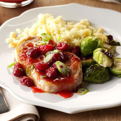 Cranberry Glazed Pork Chops Cranberry Pork Chops, Apple Pork Chop Recipes, Cranberry Pork, Glazed Pork Chops Recipes, Cranberry Apple Sauce, Decadent Dinner, Unusual Recipes, Apple Pork, Apple Pork Chops