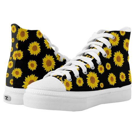 Sunflower Clothing, Sunflower Outfit, Cool Converse, Green Sunflower, Rustic Orange, Printed Shoes, Tennis Shoes Outfit, Golden Rod, Girls High Top Sneakers