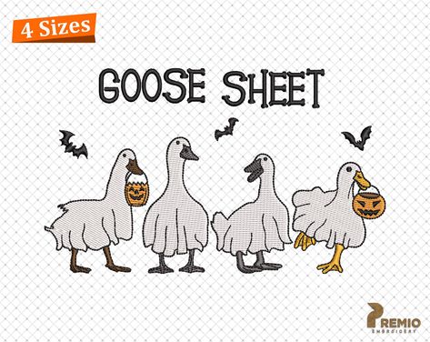 Goose Sheet Embroidery Design, Halloween Goose Embroidery Design, Ghost Goose Machine Embroidery Files, Silly Goose Lover Embroidery Pattern - Instant Digital Downloads This embroidery design is available in 4 sizes: Size 1: 4.81" x 2.90" (Stitches: 14513) Size 2: 5.81" x 3.50" (Stitches: 18405) Size 3: 6.81" x 4.10" (Stitches: 22247) Size 4: 7.51" x 4.52" (Stitches: 25411) The downloadable attachment contains the following formats: ART - Bernina DST - Tajima EXP - Melco HUS - Husqvarna, Viking JEF - Janome, Elna, Kenmore PES - Brother, Deco, Babylock XXX - Compucon, Singer VP3 - Husqvarna, Viking Combo Offers: Buy any 2 design and get 10% discount. Use coupon code: BUY2GET10 Buy any 5 design and get 20% discount. Use coupon code: BUY5GET20 Buy any 10 design and get 25% discount. Use coupo Goose Embroidery, Lover Embroidery, Silly Goose, Doodle Drawings, Vinyl Designs, Embroidery Pattern, Halloween Design, Shirt Ideas, Embroidery Files