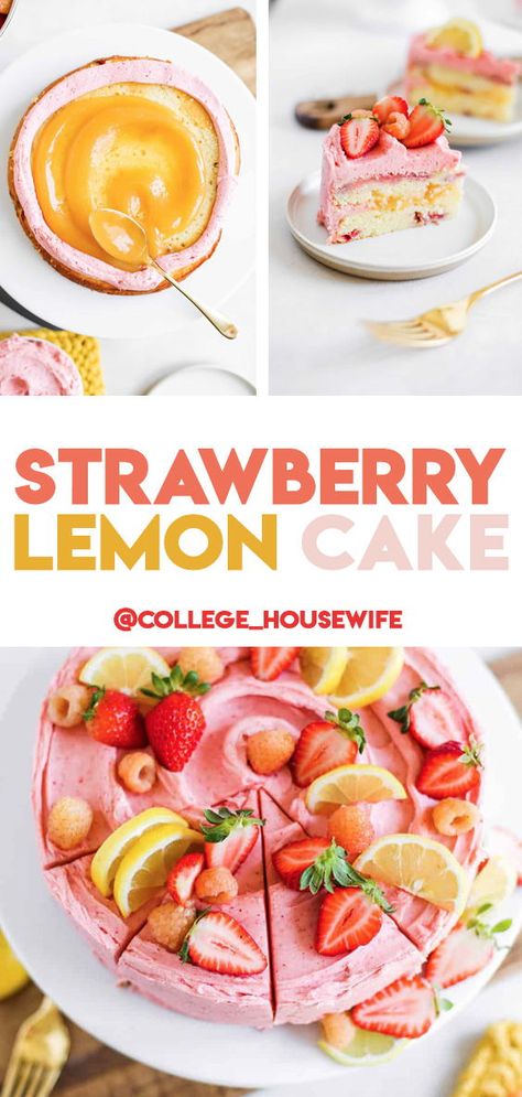 Strawberry Lemon Curd Cake, Strawberry Orange Cake, Strawberry Cake With Lemon Frosting, Strawberry Lemon Birthday Cake, Spring Cake Flavors, Spring Cake Recipes, Lemon Layer Cake Recipe, Lemon Cake With Lemon Curd, Strawberry Lemon Cake