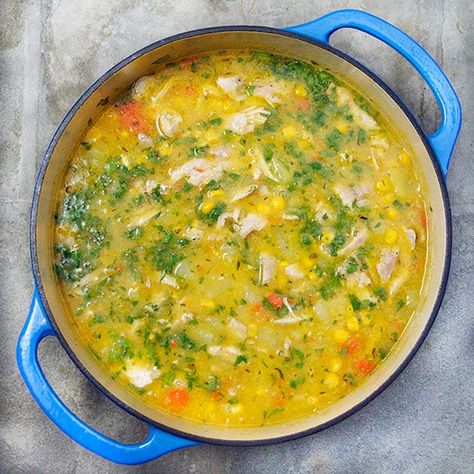 There's no cream in this delicious creamy Colombian Chicken Soup: it's thickened with potatoes and corn and has plenty of tender shredded chicken. #ColombianFood #ChickenSoup #DairyFree #Recipes Columbian Soup, Ajiaco Colombiano Recipe, Columbian Chicken, Colombian Soup, Colombian Chicken, Columbian Food, Colombian Beans, Columbian Recipes, Colombian Dishes