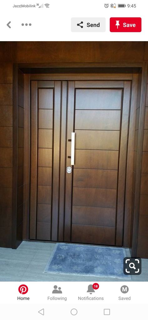 Wooden Double Front Doors, Lcd Wall Design, Modern Main Gate Designs, Wooden Door Entrance, Wooden Double Doors, House Front Door Design, House Main Door Design, Door Design Photos, Front Door Design Wood