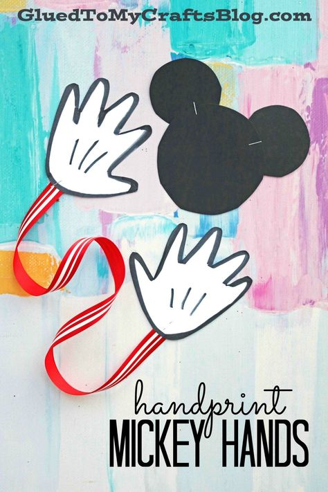 Handprint Mickey Hands - Send A Disney Hug Mouse Handprint Craft, Hug Craft, Disney Crafts For Kids, Me Preschool Theme, Reindeer Handprint, Mickey Mouse Crafts, Mickey Hands, Disney Classroom, Keepsake Crafts