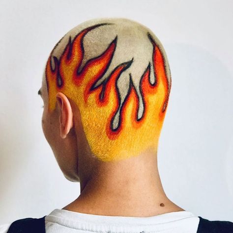 Fire Haircut, Shaved Head Designs, Flame Hair, Dyed Hair Men, Buzzed Hair, Shaved Hair Designs, Fire Hair, Creative Hair Color, Men Hair Color