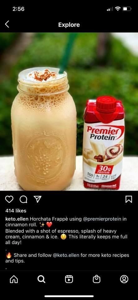 Premier Protein Cinnamon Roll Coffee, Cinnamon Roll Premier Protein Recipes, Cinnamon Roll Premier Protein Shake, Premier Protein Cinnamon Roll Recipes, Cinnamon Roll Protein Shake, Protein Puddings, Flavored Coffee Recipes, Shake Ideas, Protein Drink Recipes