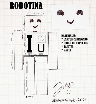 DIEGO RECYCLA: ROBOT DE CARTON PARA NIÑOS - PLANTILLA, MEDIDAS Y ... I Love U, Love U, Crossword Puzzle, Video Tutorial, I Love