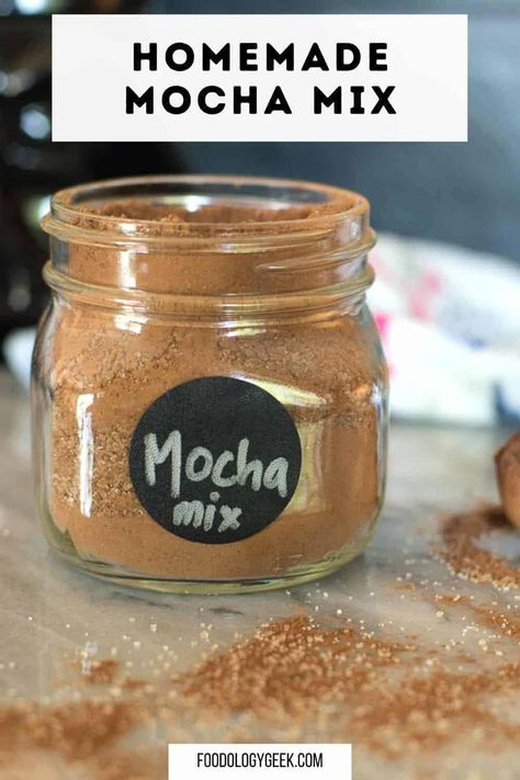 This homemade cafe mocha mix is perfect for mochas or for homemade hot chocolate and marshmallows. I make a batch of this every few weeks for my husband's morning cafe mochas. He is practically a professional barista now!. #mocha #hotchocolatemix #chocolate #hotcocoa #cafemocha Mocha Mix Recipe, Cappuccino Mix Recipe, Cafe Mocha Recipe, Mocha Coffee Recipe, Homemade Cafe, Homemade Mocha, Homemade Coffee Drinks, Hot Chocolate Mix Recipe, Mocha Cappuccino