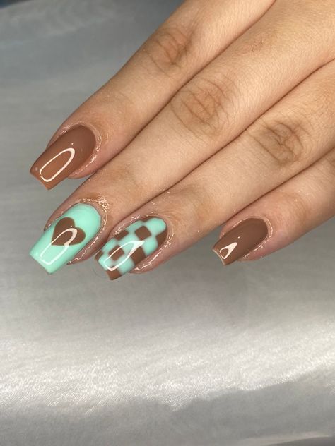 nails green and brown Nails Green And Brown, Teal And Brown Nails, Green And Brown Nails, Brown Nail Art, Brown Nail, Teal And Brown, Nails Green, Brown Nails, Nails Ideas