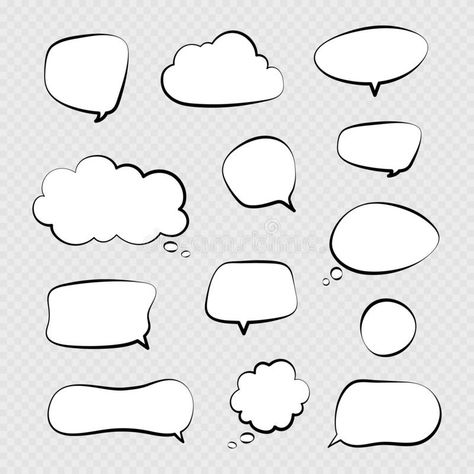 Speech bubbles. Comic talking bubble, dialogue or thinking cloud. Isolated cartoon chat balloons vector set stock illustration Comic Dialogue Bubble, Thinking Bubble Drawing, Thinking Cloud, Thinking Bubble, Conversation Bubble, Comic Balloon, Cartoon Speech Bubble, Dialogue Bubble, Cartoon Bubbles