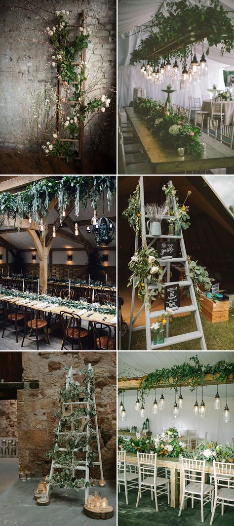 Ladder Wedding Decor & Display At Wedding Table Plan, Drinks Station Ladder Wedding Decor, Wedding Ladder, Bridgerton Decor, Flowers September, Ladder Wedding, Drinks Station, Wedding Cake Greenery, Bridgerton Wedding, Lilac Wedding Bouquet